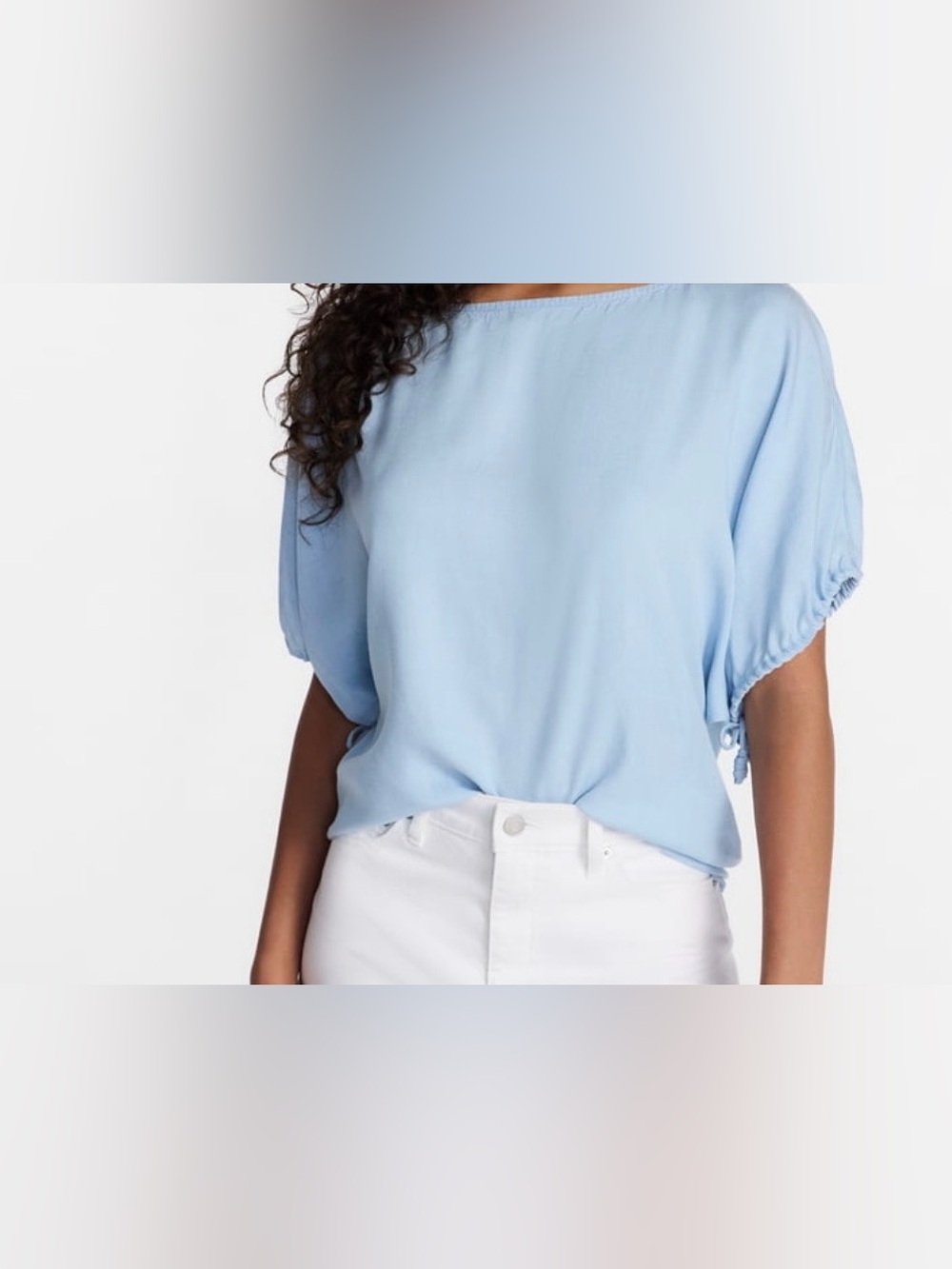Time and Tru Light Blue Boatneck Short Sleeve Blouse